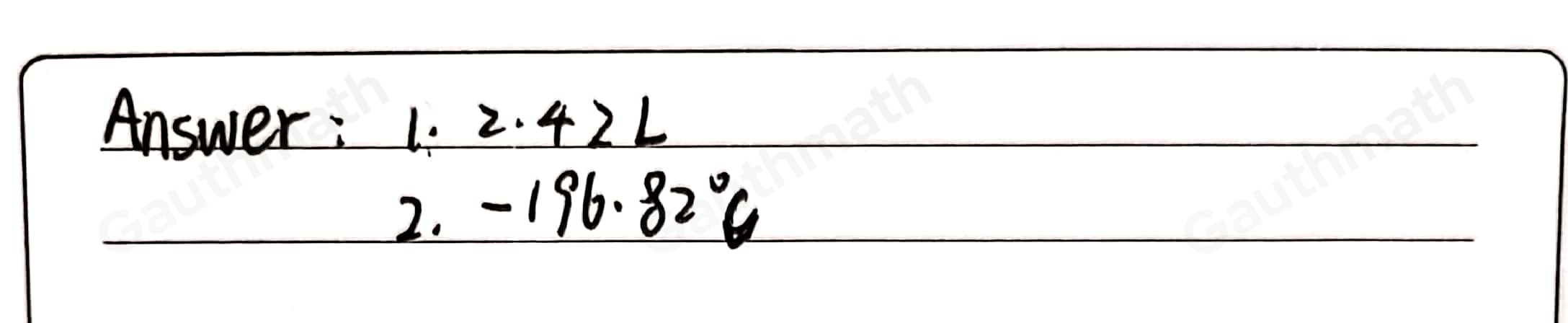 1. A tank not rigid contains 2.3 L of helium gas all 25 ° C . What will be the volume of the tank after heating it and its content to 40 ° C temperature at constant pressure? 2. A 2-L gas sample at 20 ° C is cooled until it occupies a volume of 520 mL. What is the new temperature of the gas? Express your final answer in ° C